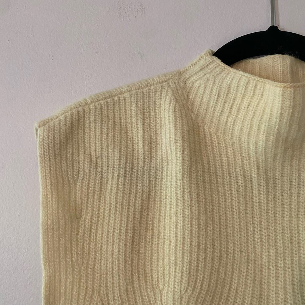 Maeve Cream Knit High Neck Sleeveless Sweater Top Minimalist Lambswool Small - Picture 4 of 10